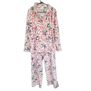 Munki Munki Peanuts Pajama Set Womens XL Snoopy Hearts Fleece Sleepwear Cute